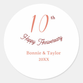 10e trouwdag perzik pastel naam retro b ronde sticker