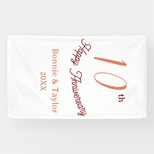 10e trouwdag perzik pastel naam retro b spandoek (Horizontaal)