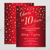 10e trouwdag - Rood & Goud Kaart (Voorkant / Achterkant)