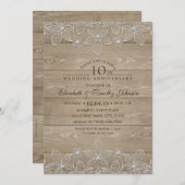 10e trouwdag Rustic hout Vintage kant Kaart (Voorkant / Achterkant)