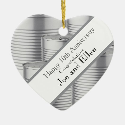 10e trouwdag, Tin Huwelijk Keramisch Ornament (Voorkant)