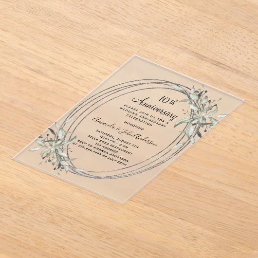 10e trouwdag zilveren groen frosted acryl uitnodigingen (Laagn)