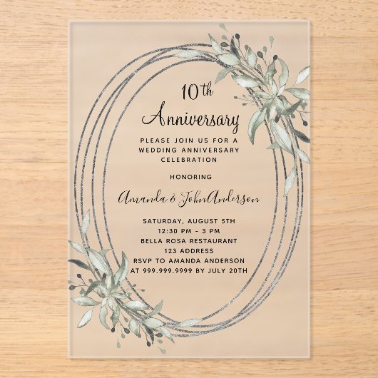 10e trouwdag zilveren groen frosted acryl uitnodigingen (Voorkant)