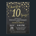 10e trouwjubileum krijtbord zwart en goud kaart<br><div class="desc">10e trouwjubileum krijtbord zwart en gouden uitnodiging. Tiende trouwjubileum. Krijtbord zwart en gouden glinsterende diamanten achtergrond. Gouden confetti. Volwassengeburtstag. Vrouw of man verjaardagsfeest. Voor verdere aanpassing,  klik op de "Pas het aan" knop en gebruik onze ontwerp tool om deze template aan te passen.</div>