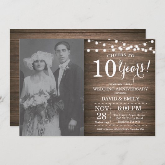 10e trouwjubileum Rustic Wood Kaart (Voorkant / Achterkant)