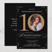 10e trouwjubileum Zwarte Gouden Calligrafie Kaart (Voorkant / Achterkant)