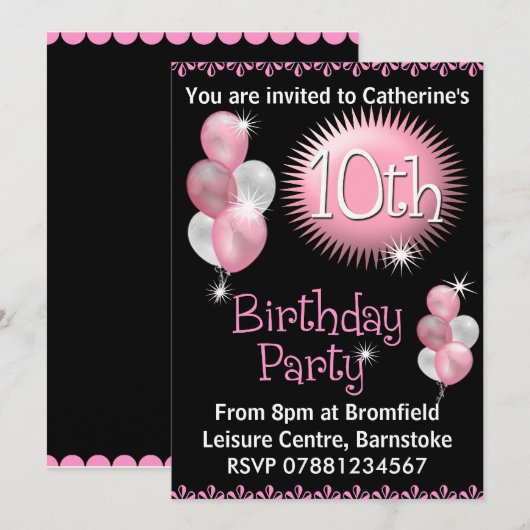 10e uitnodiging van de Birthday Party (Voorkant / Achterkant)