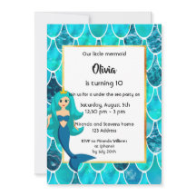 10e uitnodiging van Mermaid Birthday-partij turquo