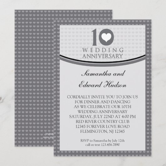 10e uitnodiging voor Jubileum van Heart Wedding (Voorkant / Achterkant)