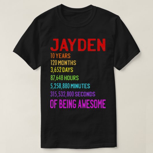 10e verjaardag 10 jaar 120 maanden 3652 dagen t-shirt (Design voorkant)