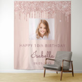 10e verjaardag aangepaste foto roze goud glans roz wandkleed (In situ)