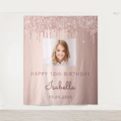 10e verjaardag aangepaste foto roze goud glans roz wandkleed (Voorkant)