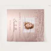 10e verjaardag aangepaste foto roze goud glitters wandkleed (Voorkant (horizontaal))