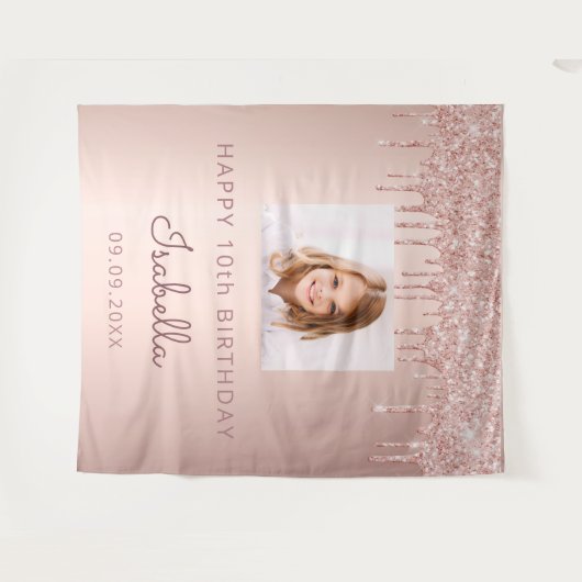 10e verjaardag aangepaste foto roze gouden glans r wandkleed (Voorkant (horizontaal))