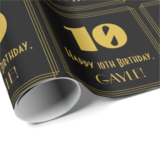 10e verjaardag - Art Deco geïnspireerde look "10"  Cadeaupapier (Rol Hoek)