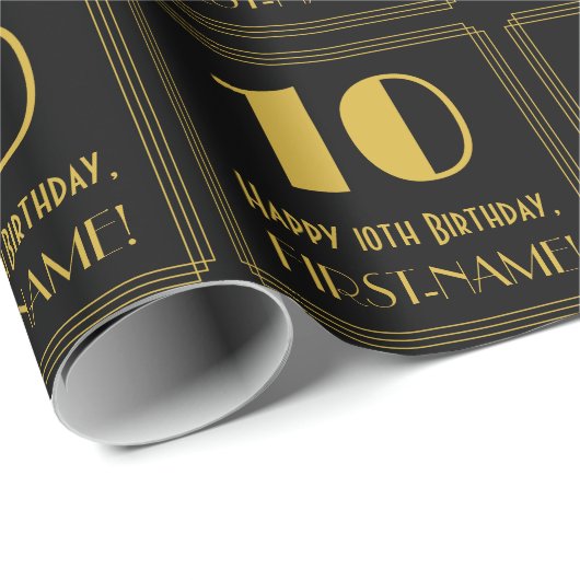 10e verjaardag ~ Art Deco Geïnspireerde look "10", Cadeaupapier (Rol Hoek)