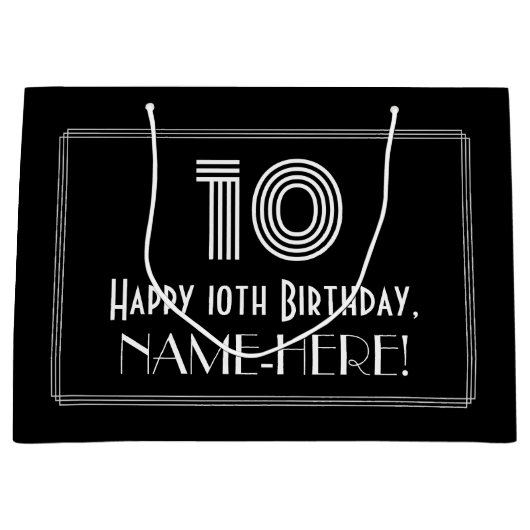 10e verjaardag — Art Deco geïnspireerde look "10"  Groot Cadeauzakje (Voorkant)