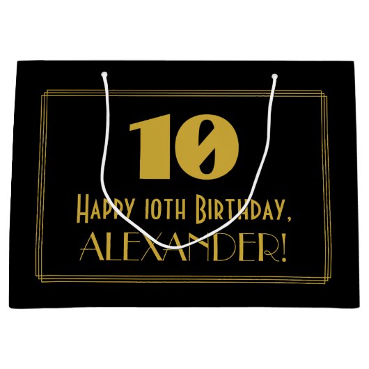10e verjaardag — Art Deco geïnspireerde look "10"  Groot Cadeauzakje (Voorkant)