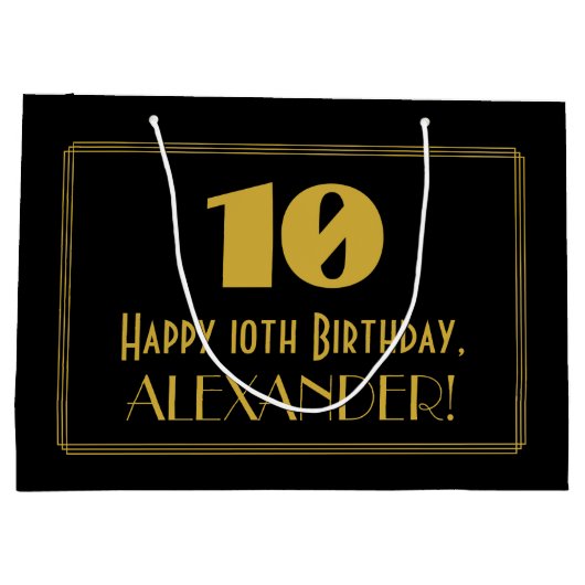 10e verjaardag — Art Deco geïnspireerde look "10"  Groot Cadeauzakje (Achterkant)