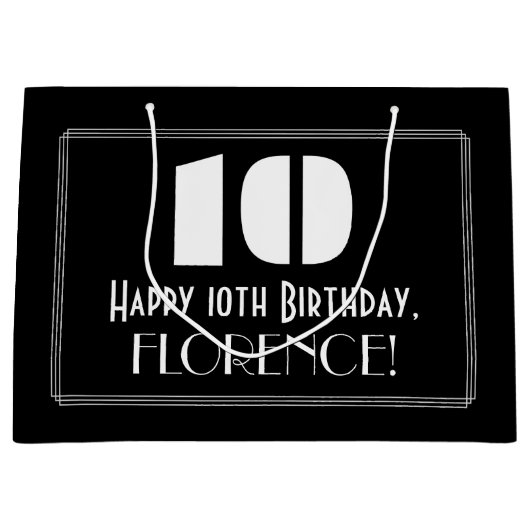 10e verjaardag ~ Art Deco geïnspireerde look "10"  Groot Cadeauzakje (Voorkant)