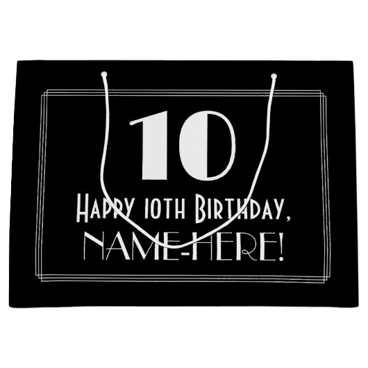 10e verjaardag: Art Deco Geïnspireerde stijl "10", Groot Cadeauzakje (Voorkant)