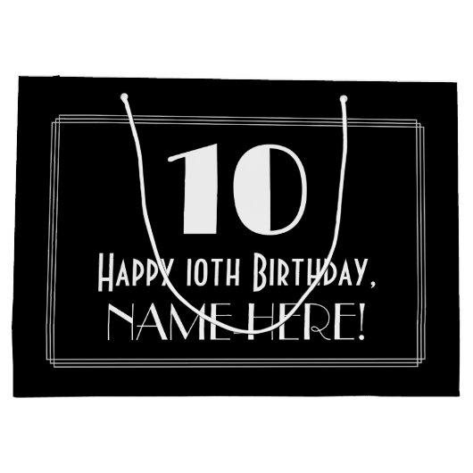 10e verjaardag: Art Deco Geïnspireerde stijl "10", Groot Cadeauzakje (Achterkant)