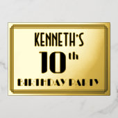 10e verjaardag: Art Deco Kijk "10" en naam Folie Uitnodiging (Voorkant)