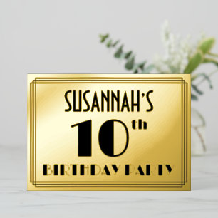 10e verjaardag — Art Deco Kijk "10" + Naam Folie Uitnodiging