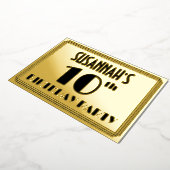 10e verjaardag — Art Deco Kijk "10" + Naam Folie Uitnodiging (Gedraaid)