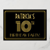 10e verjaardag — Art Deco Style "10" + Naam Folie Uitnodiging (Voorkant)