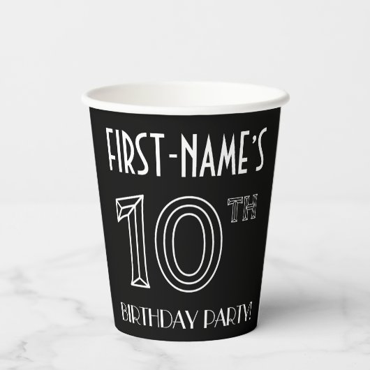 10e verjaardag: Art Deco Style + aangepaste naam Papieren Bekers (Achterkant)