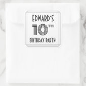 10e verjaardag: Art Deco Style + aangepaste naam Vierkante Sticker (Tas)