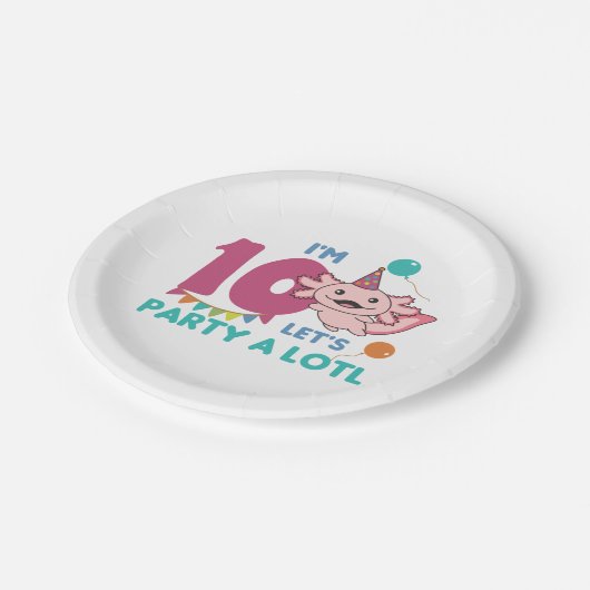 10e verjaardag Axolotl Tien Jaar Oud Zoete Axolotl Papieren Bordje (Gekanteld)