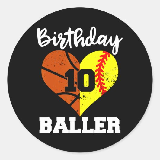 10e verjaardag Baller Plezier 10 Jaar Oud Softbal  Ronde Sticker (Voorkant)