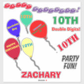 10e verjaardag ballonnen gepersonaliseerd vinyl sticker (Vel)