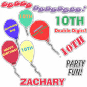 10e verjaardag ballonnen gepersonaliseerd vinyl sticker (Voorkant)
