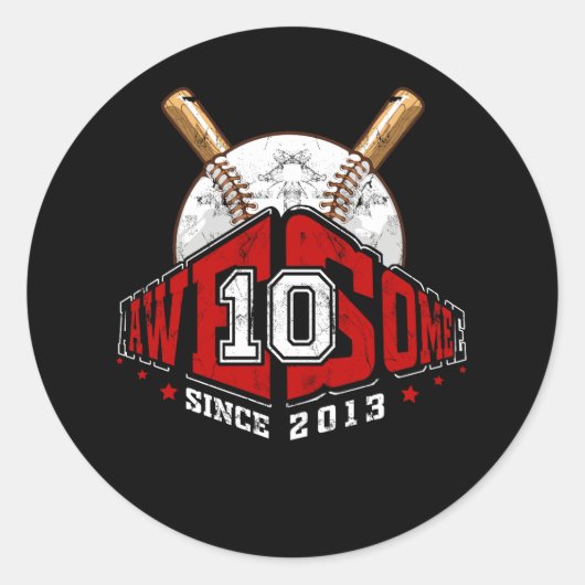 10e verjaardag Baseball Player 10 jaar oude Vintag Ronde Sticker (Voorkant)