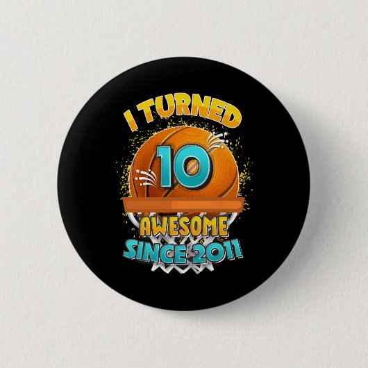 10e verjaardag basketbal Ik draaide 10 Jaar Oud Gi Ronde Button 5,7 Cm (Voorkant)