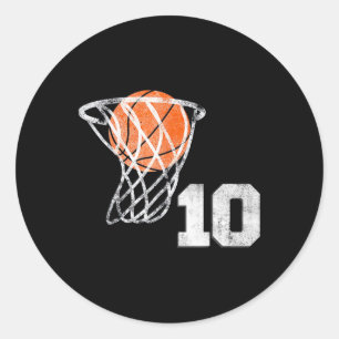 10e verjaardag basketbal tien 10 jaar oud jongens  ronde sticker