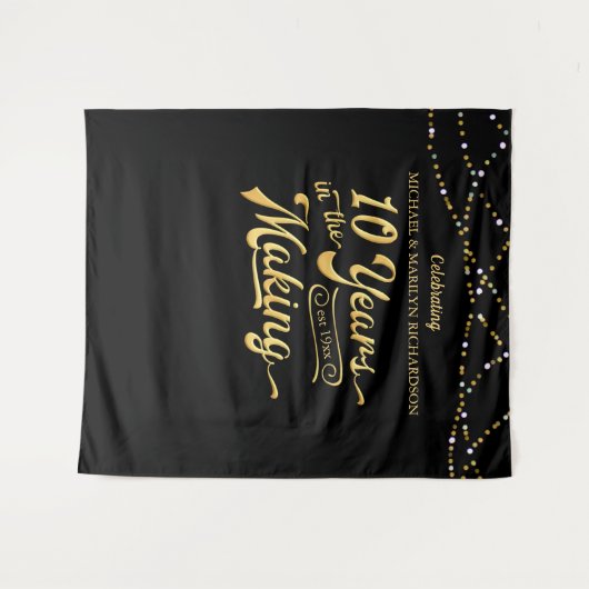 10e verjaardag Black Gold Lights Foto-achtergrond Wandkleed (Voorkant (horizontaal))