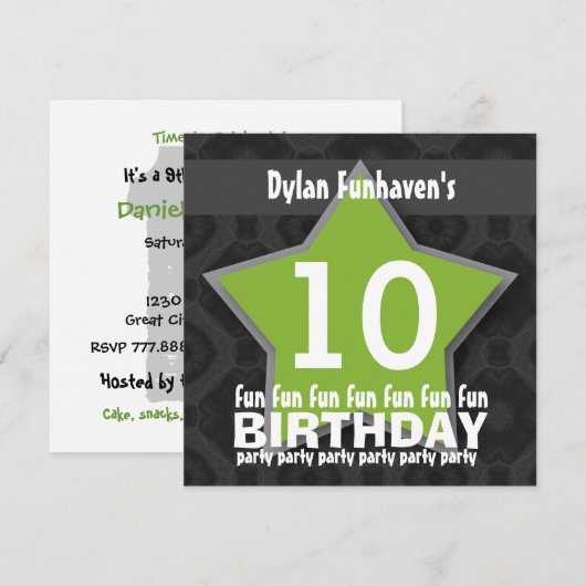 10e verjaardag Black Green White STARS V10A Kaart (Voorkant / Achterkant)
