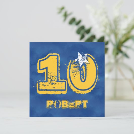 10e verjaardag Blauw en Goud Moderne Grunge G10 Kaart (Staand voorkant)