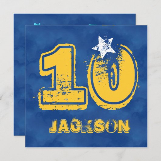 10e verjaardag Blauw en Goud Moderne Grunge G10B Kaart (Voorkant / Achterkant)