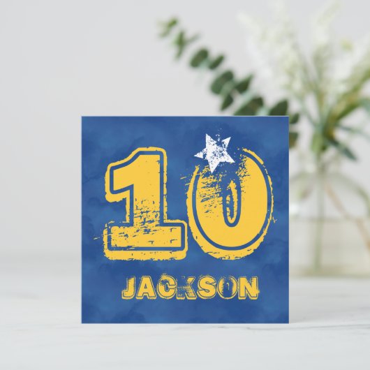 10e verjaardag Blauw en Goud Moderne Grunge G10B Kaart (Staand voorkant)