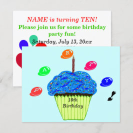 10e verjaardag Blauw Groene Cupcakes Feestje Elke Kaart