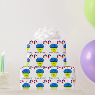10e verjaardag Blauwe Cupcake Ballonnen Maatwerk L Cadeaupapier