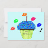 10e verjaardag Blauwe Groene Cupcakes Partij Kaart (Voorkant)
