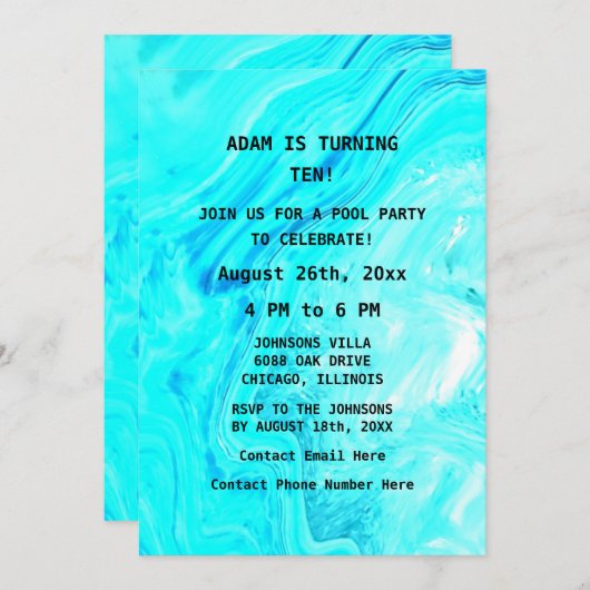 10e Verjaardag Blauwgroen Blauw Abstract Artsy Cus Kaart (Voorkant / Achterkant)