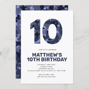 10e verjaardag, Blue Camo Personalized Party Kaart