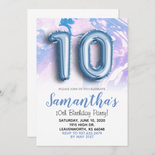 10e verjaardag Blue Marble uitnodiging (Voorkant / Achterkant)